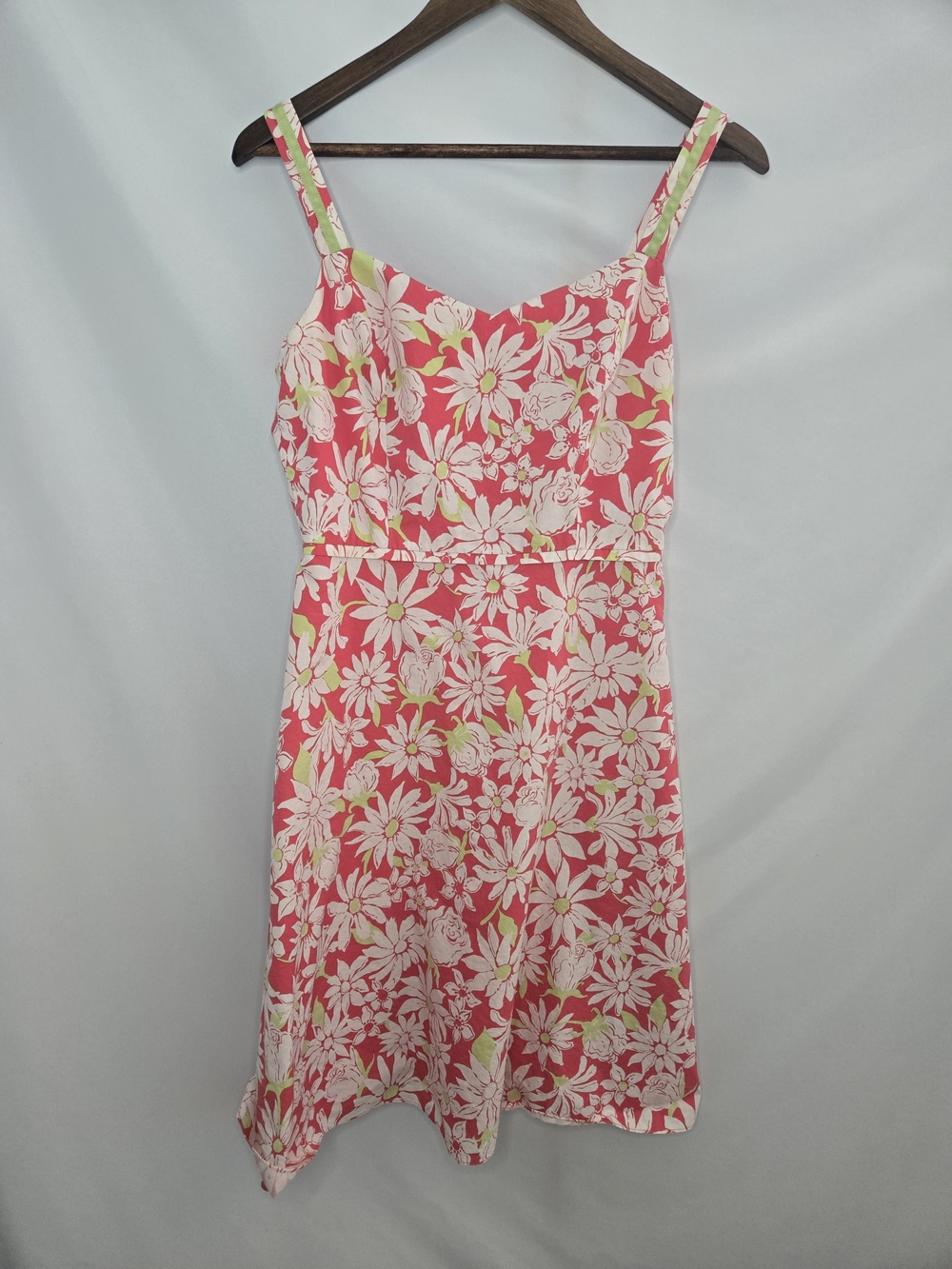 Talbots Pink Floral Tea Dress with Lime Green Accents Size 6